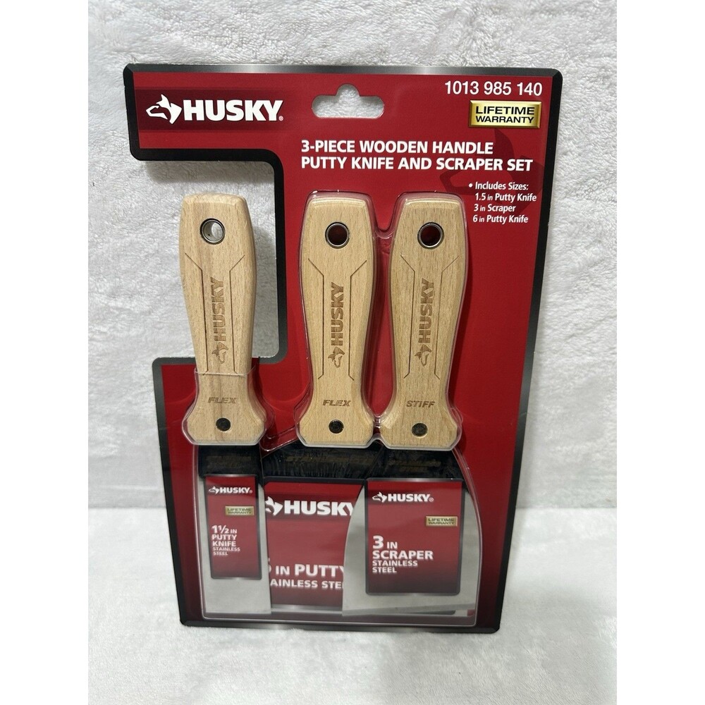 Husky 3pc Wooden Handle Stainless Steel Putty Knife & Scraper Set